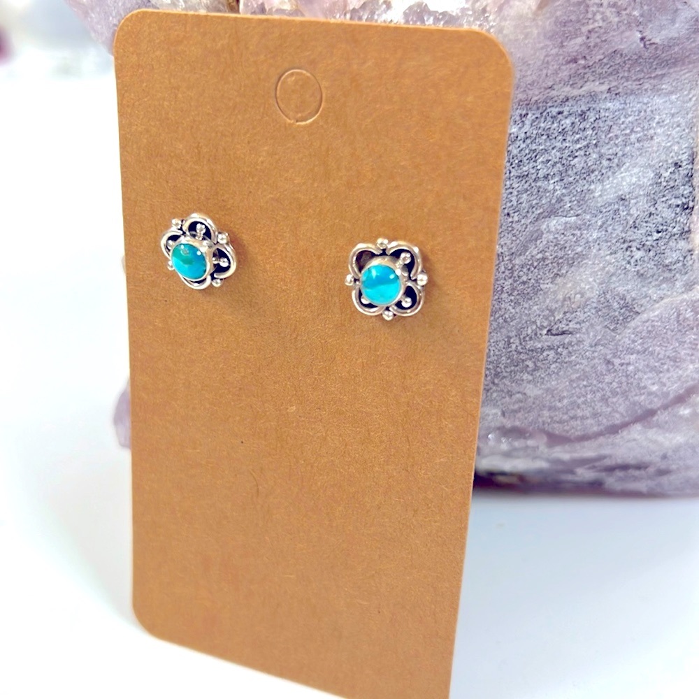 Solid Sterling Silver Turquoise Studs - image 2